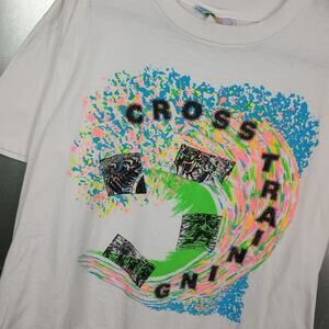 Cross Training Vintage 80s Rainbow Neon Decathlon Shirt Large Run Swim Bike